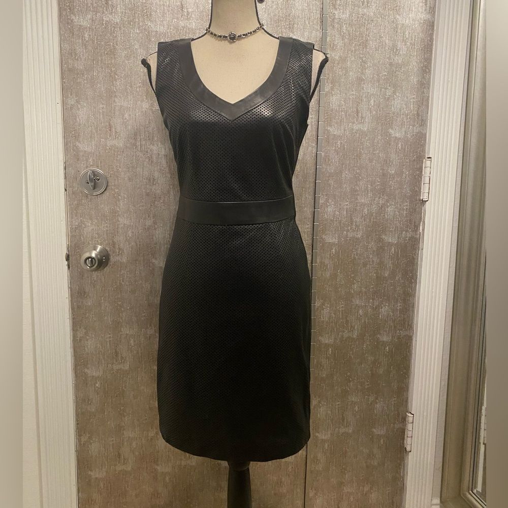 Vakko genuine leather perforated dress, XS